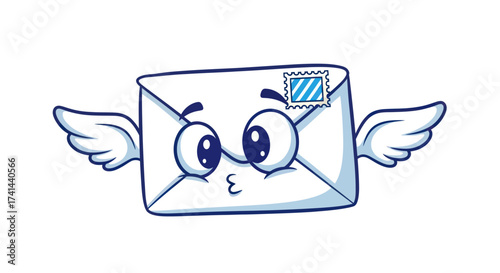 Cartoon Envelope with Wings and Googly Eyes Flying Mail Illustration.