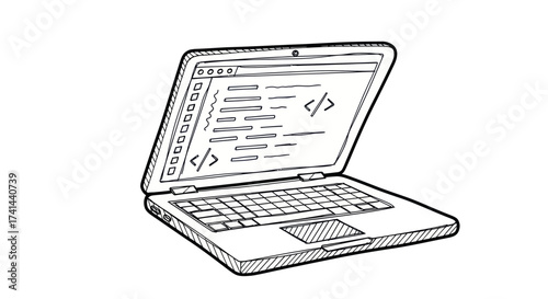 Sketch of a Laptop Displaying Code Illustrating Software Development and Technology.