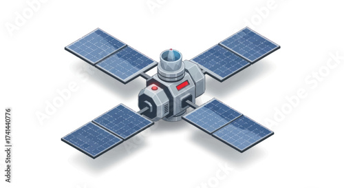 Futuristic Satellite with Four Solar Panels for Space Exploration.