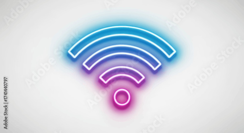 Glowing Neon Wi-Fi Symbol with Blue and Pink Gradient.