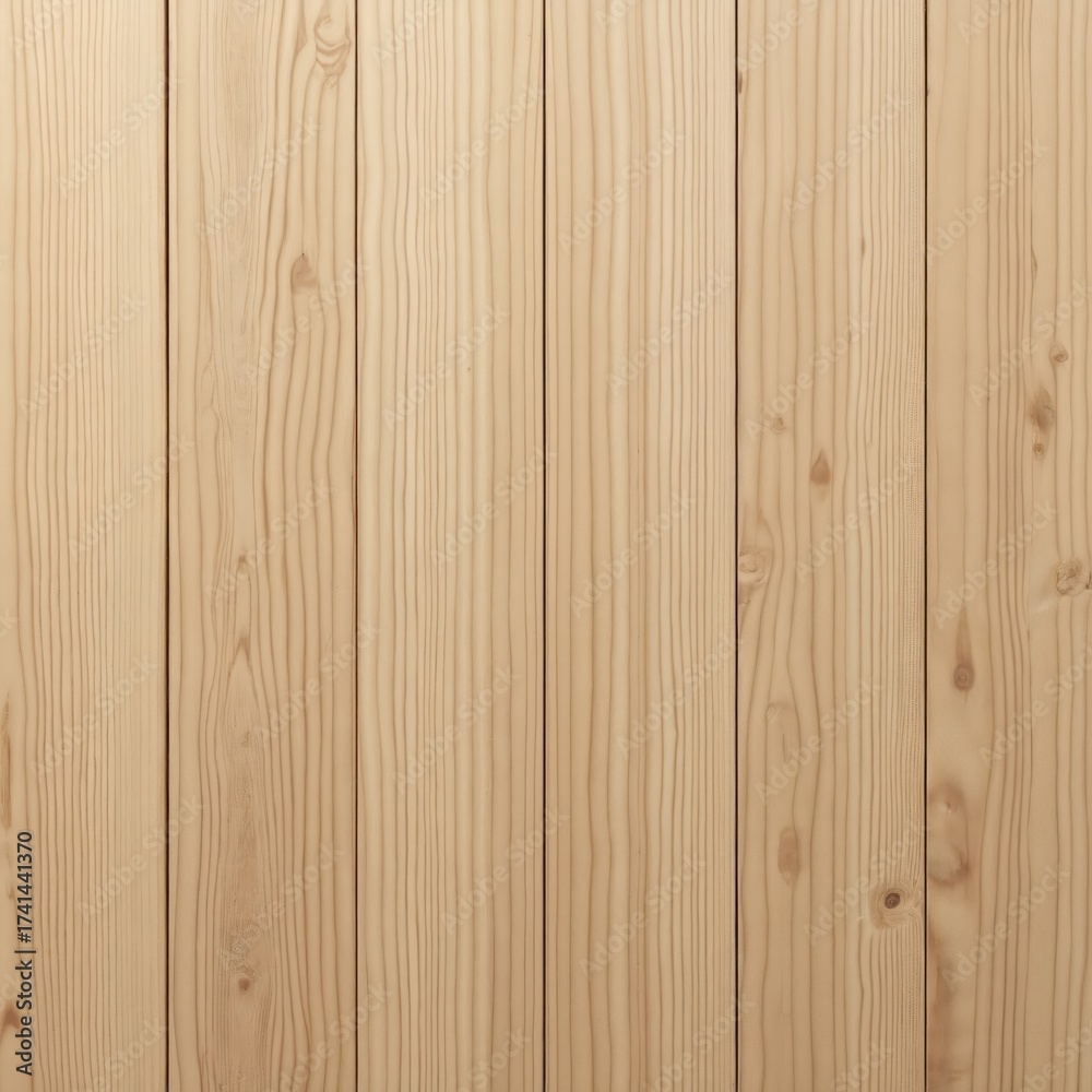 Fototapeta premium Light colored wooden planks create clean vertical background. Natural wood grain visible across multiple smooth timber boards. Bright natural texture forms simple, modern surface backdrop for