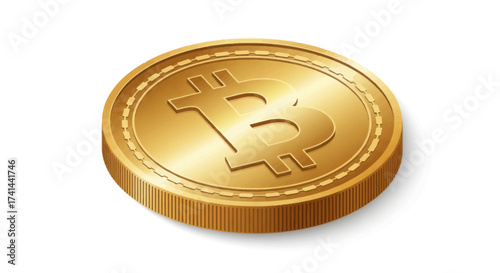 Golden Bitcoin Cryptocurrency Coin with Detailed Design and Realistic Shading.