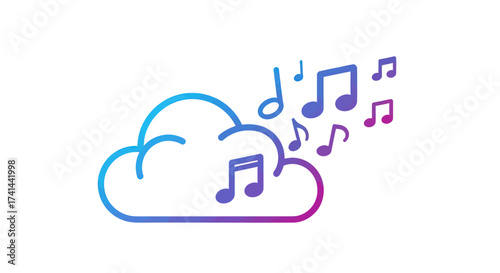 Vibrant Gradient Cloud Emitting Musical Notes Vector Icon.
