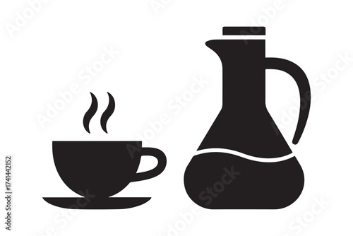Flask for tea coffee sign simple icon. Vector Black silhouettes. with white background