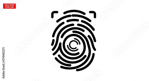 Black Fingerprint Icon with Scanning Brackets for Identification.