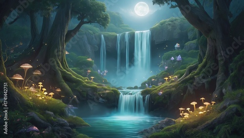 Enchanted Moonlight Waterfall