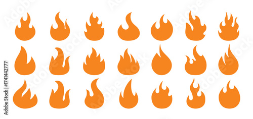 Set of Flame vector icon. Campfire flame, fire flames, fireball, wildfire and red hot bonfire, red fiery flames vector design
