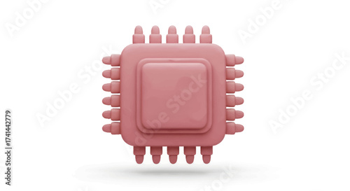 Pink 3D Rendered Computer Processor Chip Isolated on White.