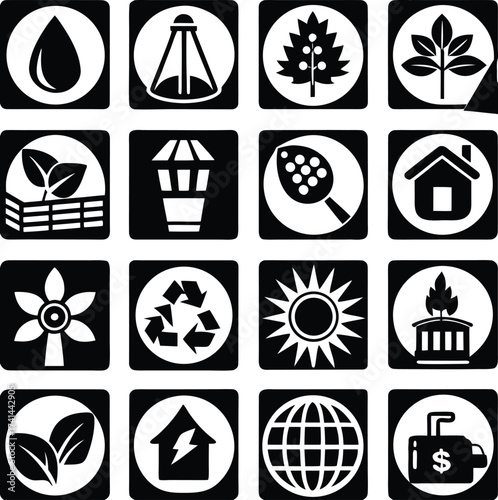 Diverse environmental and renewable energy icons collection nature sustainability ecology green technology resources agriculture icons set