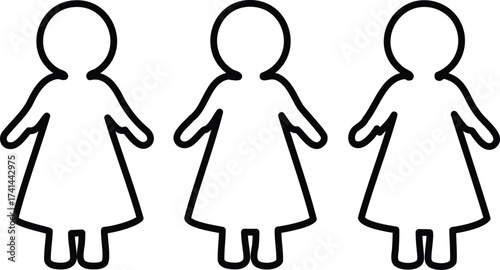 Three girls outline drawing in simple design
