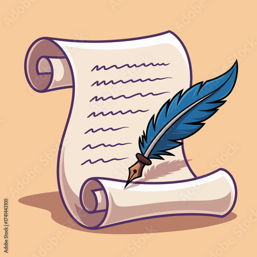 An elegantly unrolled scroll is paired with a quill, showcasing a vintage writing theme that inspires creativity and evokes a sense of nostalgia for written communication.
