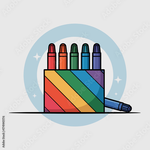A vibrant set of colorful markers arranged in a neat row, ideal for artistic creation and crafts, embodying creative energy and imagination for all ages.