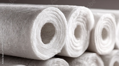 Close up view of rolls of white nonwoven fabric for versatile applications