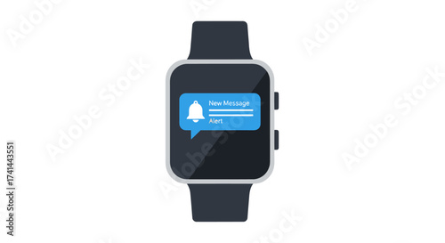Smartwatch with Notification Icon on Screen Modern Design.