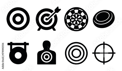 Silhouette target icons: archery, dartboard, and bullseye symbols