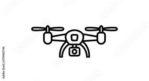 Line Art Icon of a Modern Drone with Camera.