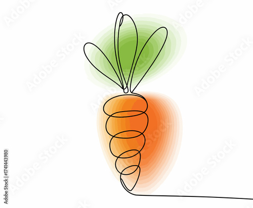 This minimalist illustration of a carrot, designed with a continuous line and soft colors, embodies simplicity and creativity in modern art, perfect for food-related projects.