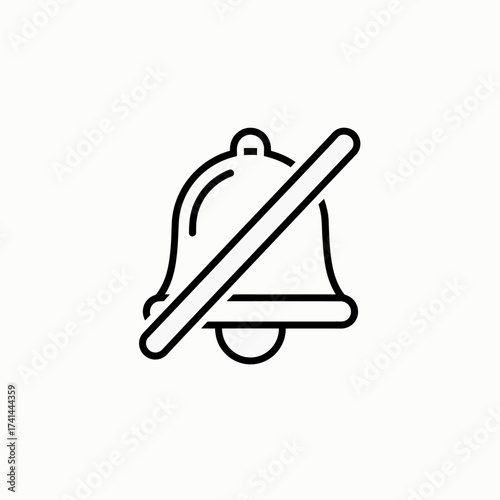 Black and white illustration of a bell with a line through it, indicating silence or no notifications.