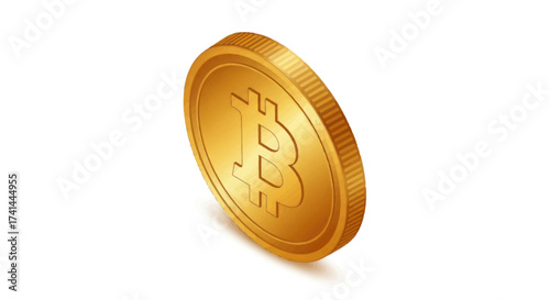 A single gleaming gold Bitcoin coin with its iconic symbol.