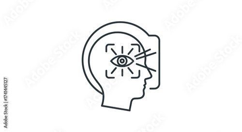 Futuristic Virtual Reality Headset Icon with Eye Focus.