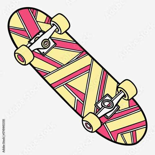 Skateboard with pink and yellow geometric pattern