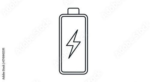 Simple Battery Outline with Lightning Bolt Symbol.