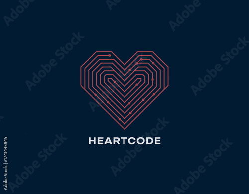 This modern geometric heart design emphasizes technology's connection to love and wellbeing, with intricate lines representing the fusion of emotions and digital innovation.