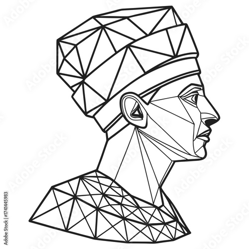 Geometric pharaoh bust in black and white