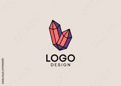 A modern and attractive logo design featuring stylized crystals in vibrant colors, perfect for businesses focusing on creativity and uniqueness in their branding efforts.