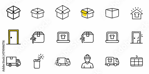 Dynamic icons representing logistics, delivery, and online shopping with a modern, clean aesthetic for business use.