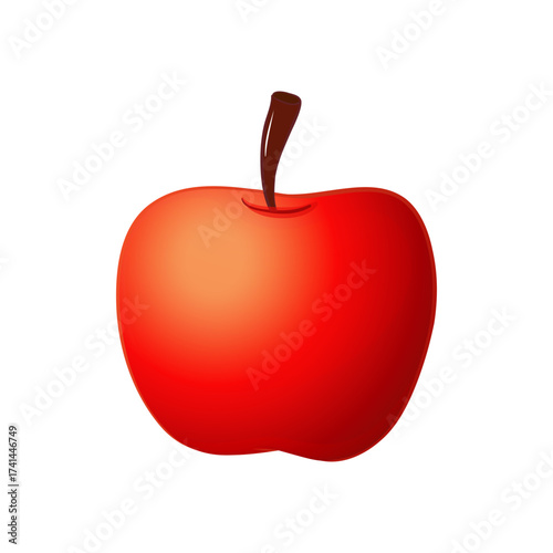 A single vibrant red apple with a brown stem isolated on a solid black background