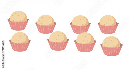 Eight round candies in pink molds on a white background, Beijing