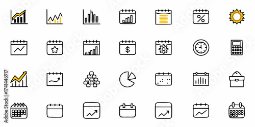 Dynamic business icons visualizing growth, finance, and time management with a modern, clean aesthetic for impactful presentations.