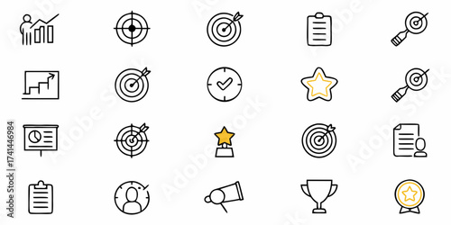 Achieve business success with these dynamic icons representing goals progress and recognition