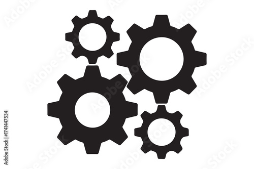 Three gear sign simple icon. Vector Black silhouettes. with white background