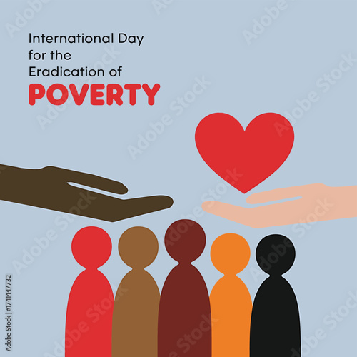 Vector art of international day for the eradication of poverty with hands exchanging a heart and helping people