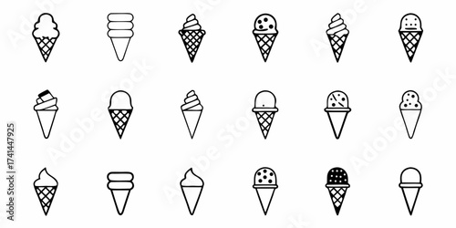Collection of modern, clean, and diverse ice cream cone icons perfect for summer promotions and sweet treat branding