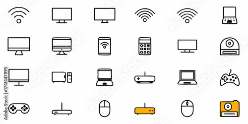 Modern technology icons showcase connectivity, computing, and digital devices for professional projects