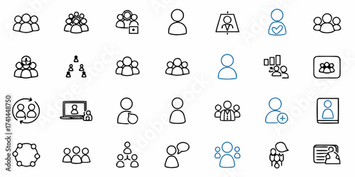 Diverse team icons representing collaboration, connection, and user groups for modern business and digital platforms