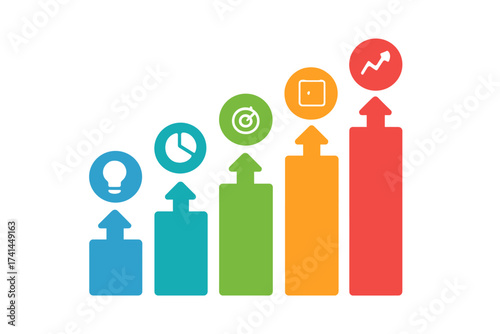Business infographic chart with 5 steps. Vector template for presentation. Diagram for growth, strategy, success. Abstract elements of graph for processes, options and progress.