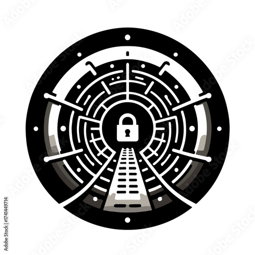 Futuristic VPN tunnel vector in sleek dark style showcasing modern technology, innovation, and digital connectivity concept on transparent background
