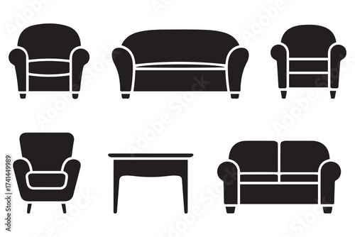 Set of home furniture silhouettes vector isolated. Vector Black silhouettes. with white background