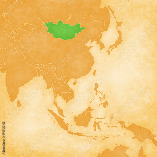 Ocher map of East Asia - Mongolia