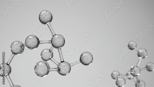 Clear glass molecular structures with liquid, representing scientific innovation. Perfect for biotech, pharmaceutical, cosmetic, educational websites,