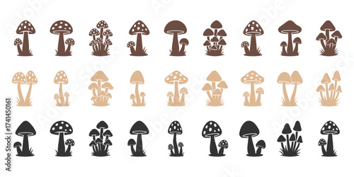 Minimal mushroom silhouette icons