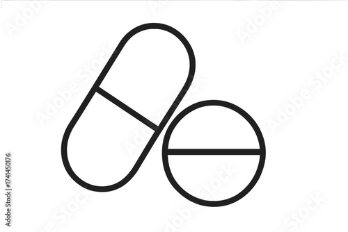 Pill and tablet line icon. Medicine and hospital symbol stock vector illustration. Medical drug, capsule, vitamin, dose simple outline signs. Pharmacy and healthcare concept.