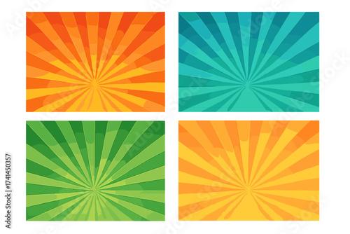 Retro rays comic color background gradient halftone pop art style vector illustration set with transparent background bright vibrant design abstract vintage radial sunburst pattern