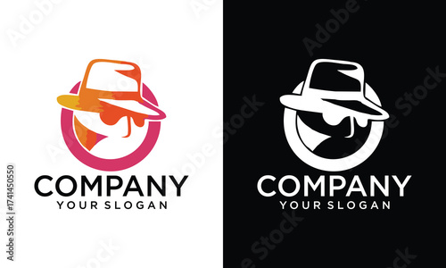 creative detective logo, silhouette of man wear hat and coat