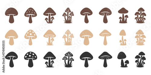 Minimal mushroom silhouette icons