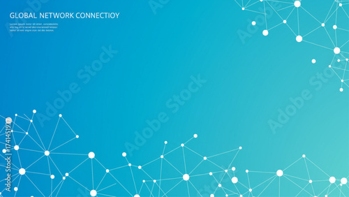 Vibrant blue-teal gradient with an abstract global network connection of white dots and lines, perfect for tech websites, business presentations, and 